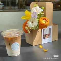 Handheld floral box for milk tea, kraft paper dessert bouquet packaging, fresh flower & cake boxes, flower arrangement boxes, and coffee takeaway containers