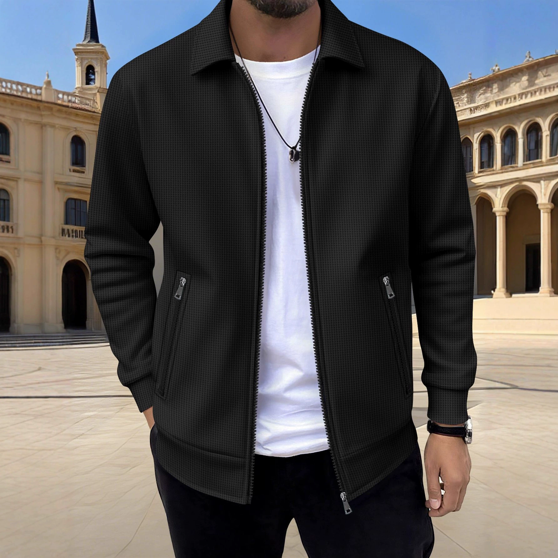 (Cross-border trading), winter solid long-sleeve with zipper, jacket, city style