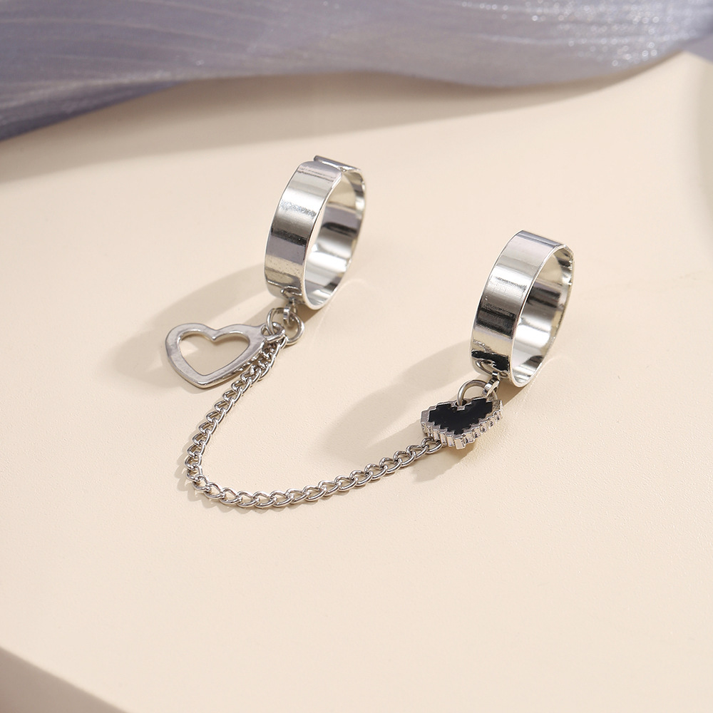 Double Ring Chain Set Adjustable Punk Style One-piece Ring_voghion.com