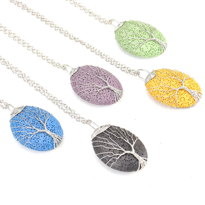 1 Piece Simple Style Tree Oval Alloy Volcanic rock Plating Womenu0027S Pendant Necklace