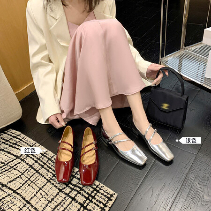 Exclusive retro low Mary Jane shoes square toe flat