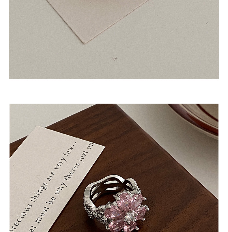 Anillo de circonita rosa en forma de corazón 7
