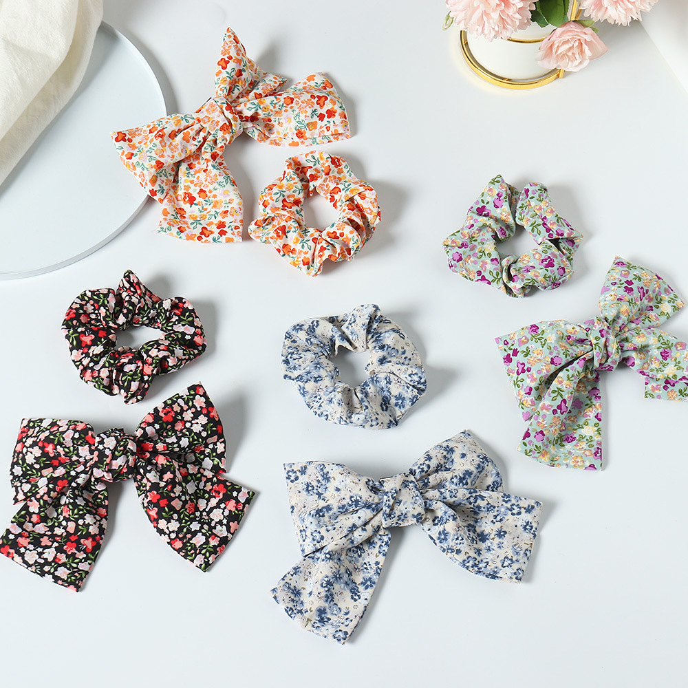 Korean Style Bowknot Floral Fabric Hair Scrunchies display picture 6