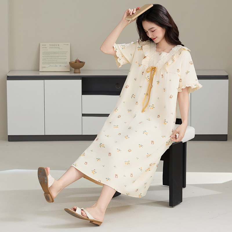 Pijama de mujer de verano algodón pijama de mangas cortas mujeres embarazadas tamaño suelto 200 kg grasa mm de verano vestido larga ropa para el hogar