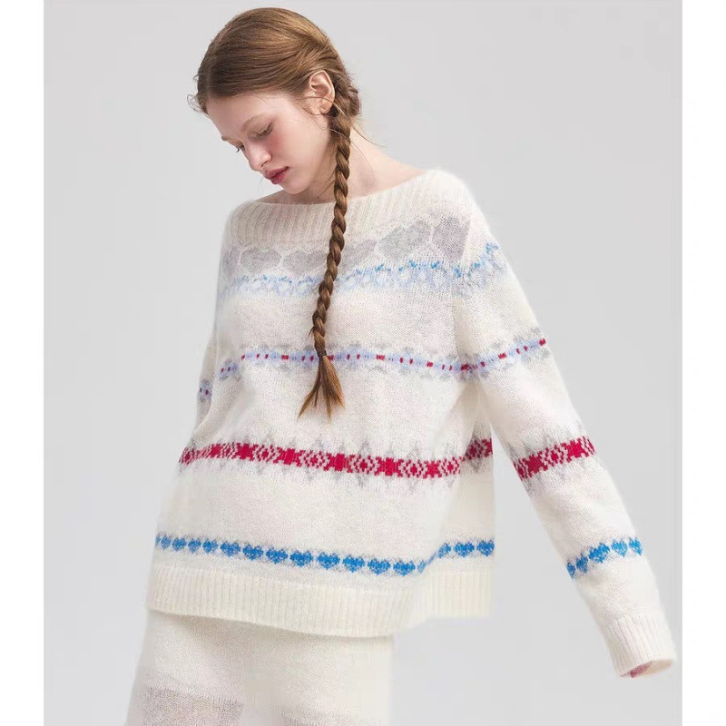 2025 otoño invierno cápsula en forma de cuello Fairy Island atmósfera Jacquard suéter de Navidad para mujeres