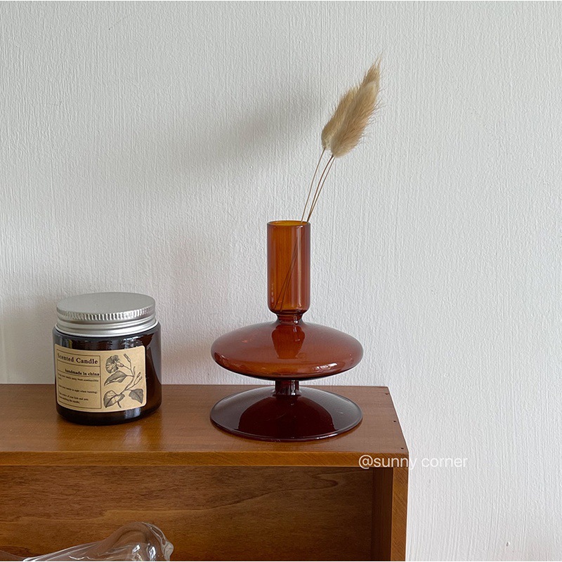 Candelabro de cristal marrón vintage florero ins estilo salón flor seca arreglo de flores candelero decoración adornos