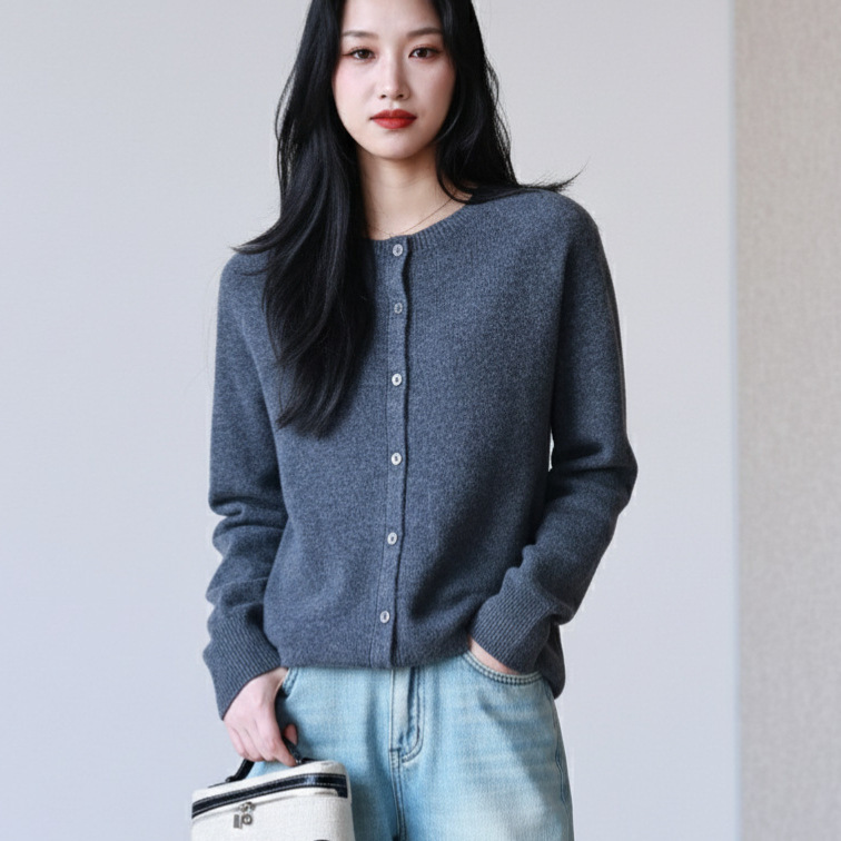 Relaxed Fit Seamless Cashmere Knit Cardigan Dopamine Color Scheme Elegant Commuter Round Neck Versatile Sweater