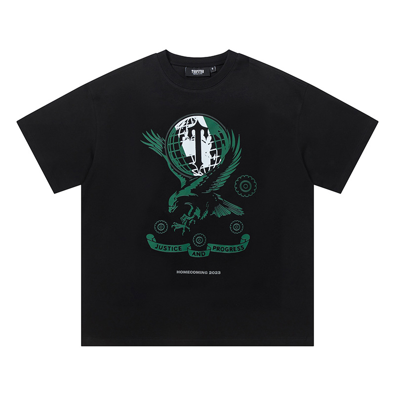 Venta al por mayor trampa gradiente letra cabeza de tigre manga corta europea y americana alta calle moda marca trampa estrella impresa camiseta suelta estrella