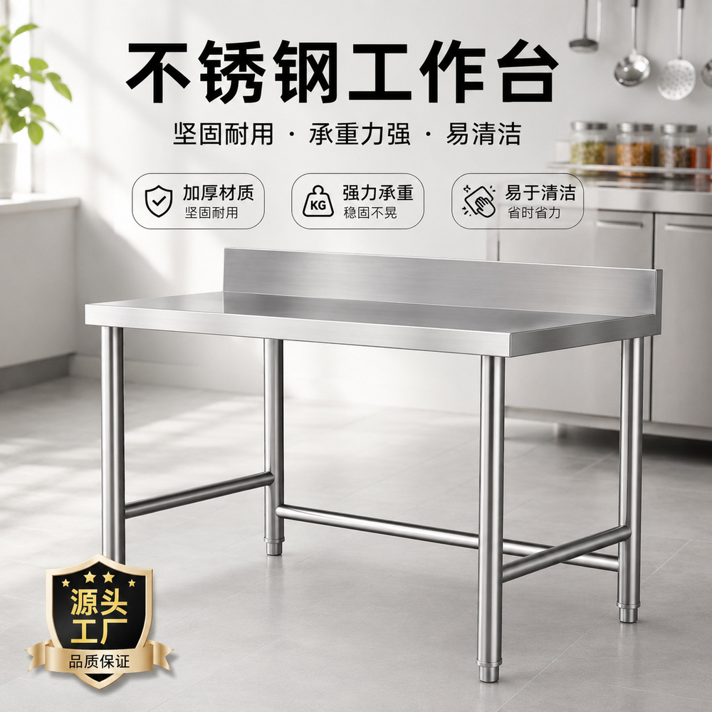 Workbench with a Guardrail, Extra-Thick Stainless Steel Kitchen Storage Rack, Stove, Gas Stove, Gas Tank, Disinfection Cabinet, Household Storage