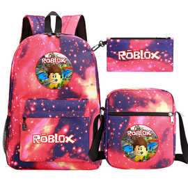 时尚ROBLOX游戏世界星空青少年学生书包三件套男女双肩背包套装