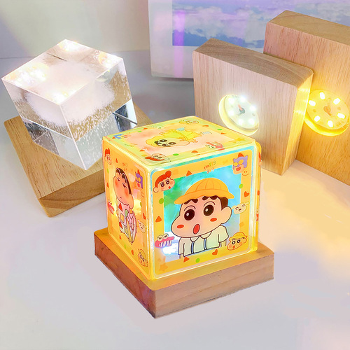 Square solid wood LED light base for online DIY crayon Shin-chan night light, stall handmade lamp base