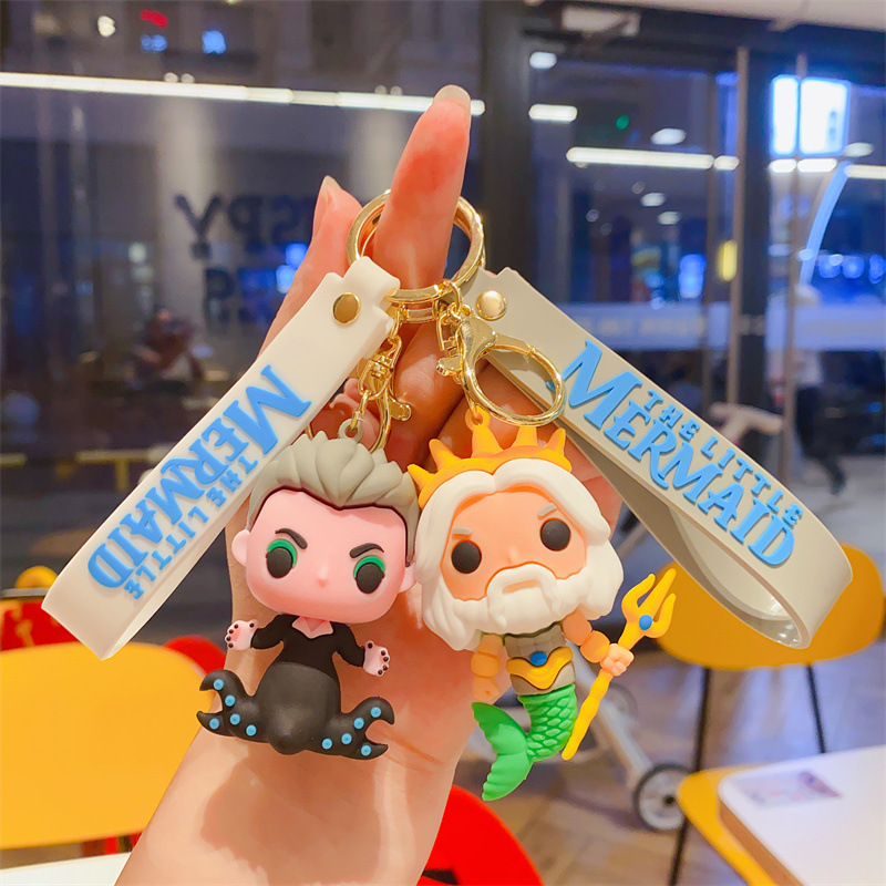 Cross-border explosive creative cartoon Tide play Mermaid King witch key chain bag pendant car key chain