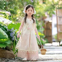 Новый стильный костюм ханьфу для девочек, новый китайский стиль ханьфу для детей, новый тонкий комплект с короткими рукавами лето 2025 года.
