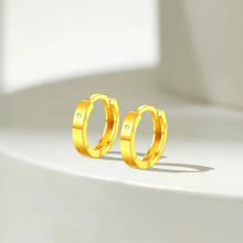 18k金六福耳扣 au750彩金轻奢小众设计素圈耳环小耳圈耳饰女 批发