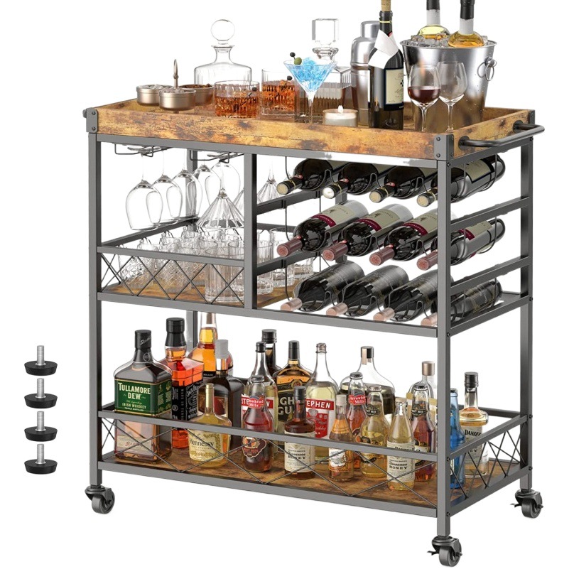 Carrito de servicio móvil comercial, estante de almacenamiento para vino y bebidas, para cocina y restaurante, ideal para Amazon transfronterizo