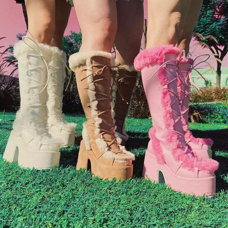 2022 autumn and winter new women's shoes fashion thick-soled furry boots high heel 40-46 size high heels women's boots