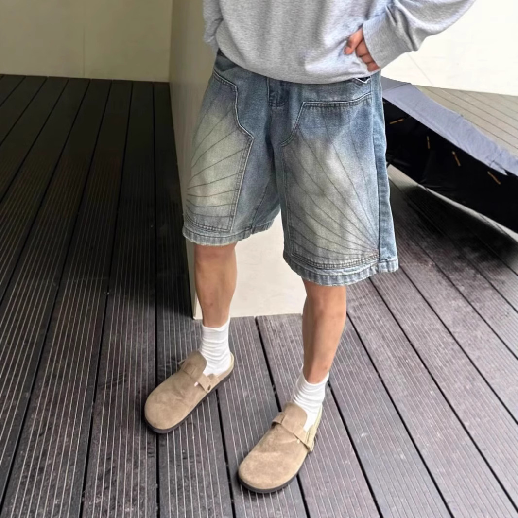 Men's Clothing Unisex Summer Retro Washed Denim Shorts Straight Leg Five Point Distressed Loose Fit Trendy Men's Clothing_mkmklike.com