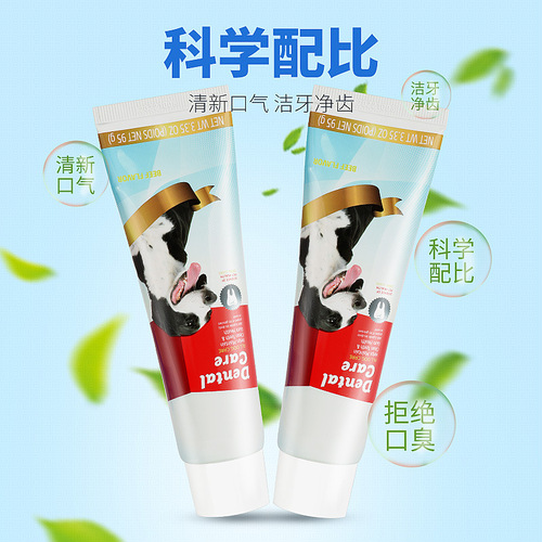Pet toothbrush and toothpaste set of 4, pet dog oral hygiene toothbrush and toothpaste kit, beef flavored toothpaste for dogs