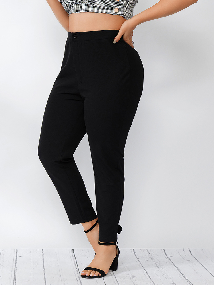 plus size solid color slim cropped trousers nihaostyles clothing wholesale NSWCJ85248