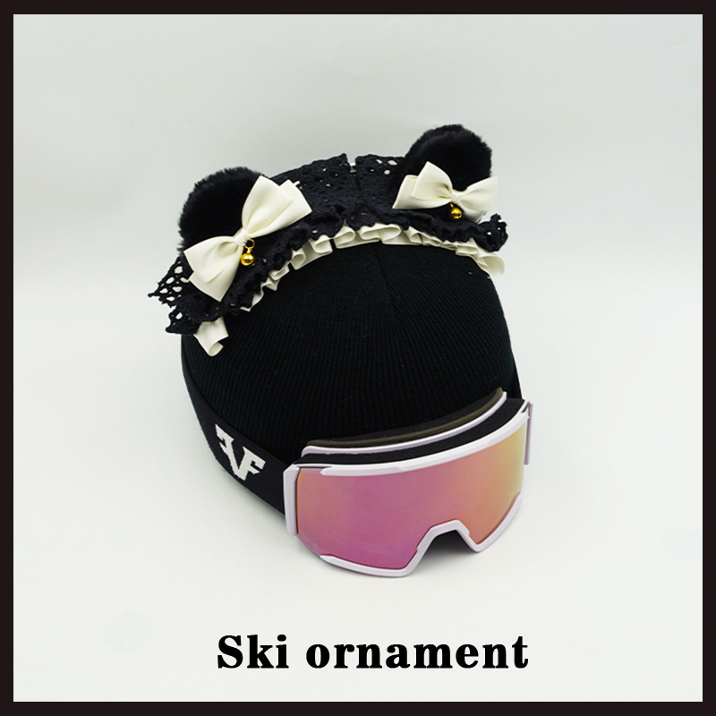 Helmet Cover Snowboard Skiing Decoration White Lace Bear Hairband