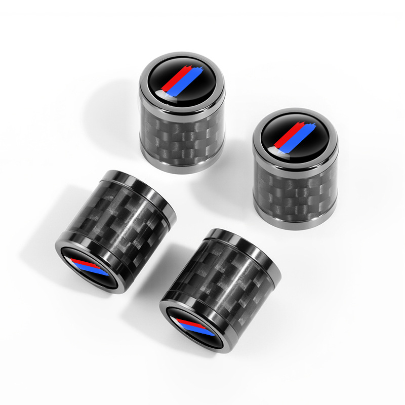 Cross-border new carbon fiber car tire valve core sleeve cap universal replacement metal decorative cover red and blue label