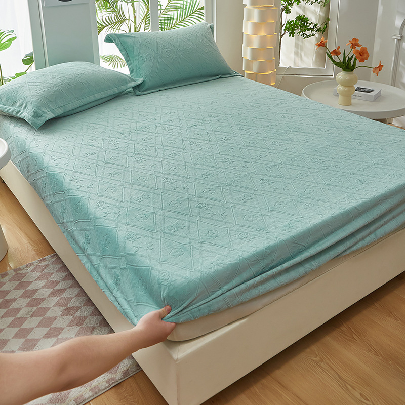 2024 nuevo estilo de terciopelo de leche de terciopelo tallado de color sólido, funda de colchón de funda de colchón