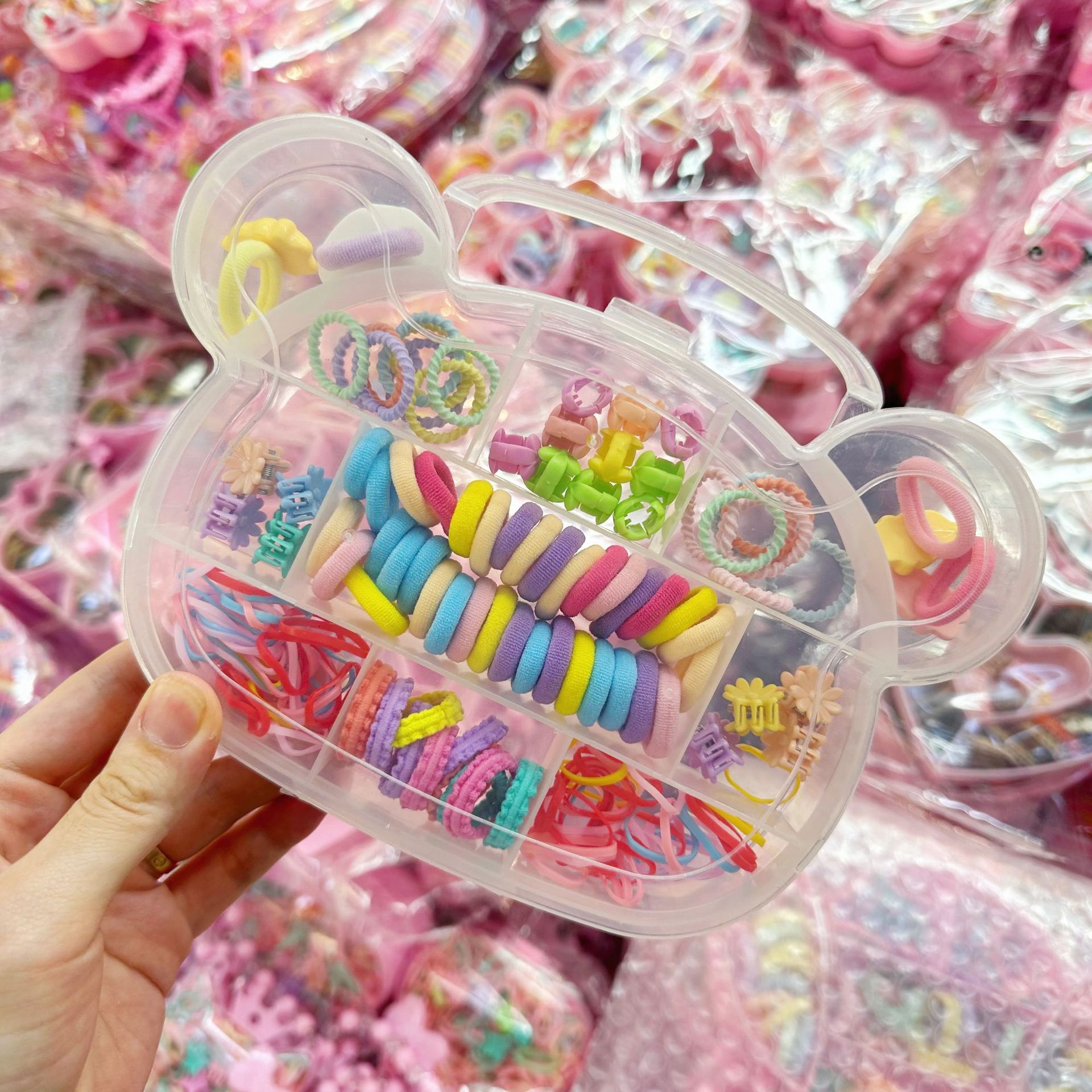 Mini cabeza de princesa en caja, clip de agarre pequeño, clip de flequillo, horquilla rota en la frente, banda elástica para niños, no daña el cabello, anillo del pulgar al por mayor image 87