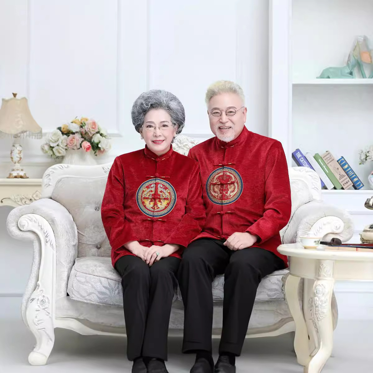 Autumn/Winter, Fleece-lined 3212 Middle-aged and Elderly Couple Outfits - Wholesale Manufacturer, Men's and Women's Long-sleeved Birthday/Longevity Venus Tang Suit