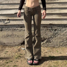 美式复古纯色口袋设计灯芯绒紧身微喇裤子跨境新款修身显瘦长裤