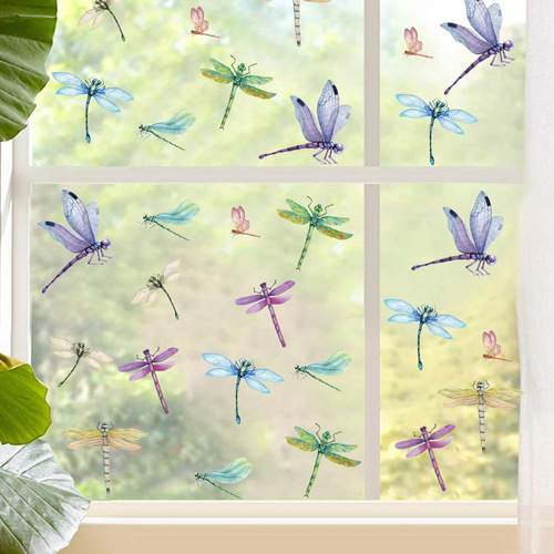 New Amazon cartoon ins wind dragonfly glass stickers electrostatic stickers window decoration window stickers tile stickers