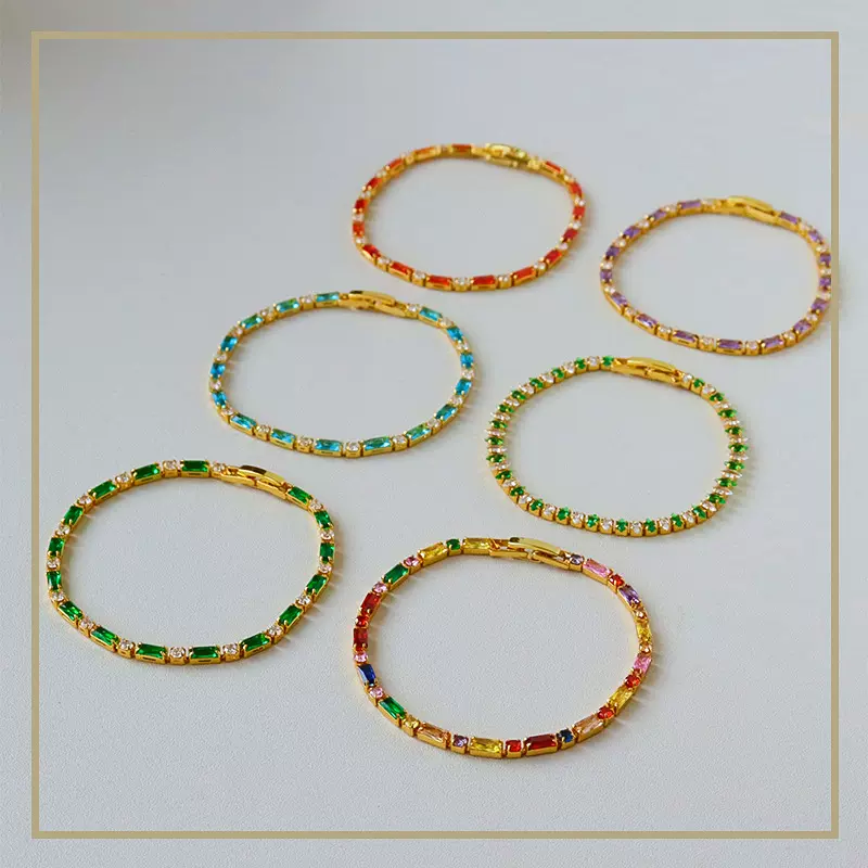 欧美轻奢方形彩色锆石手链高级感多巴胺时尚简约百搭手表扣手饰女