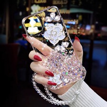 山茶花苹果16手机壳x镶钻iPhone15奢华14水钻15pro带手链女13满钻