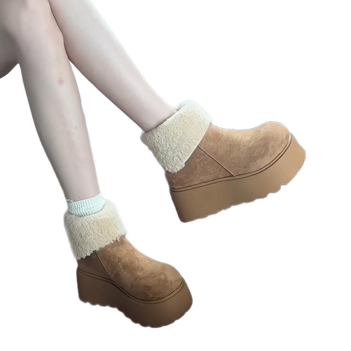 Moda universal botas de algodón para mujeres 2025 invierno calentamiento de suela gruesa con muffin de algodón para aumentar la altura de las botas de nieve de moda