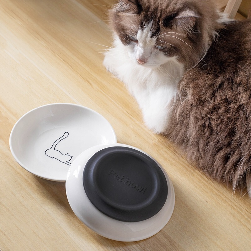 Cross-border silicone non-slip ceramic cat plate pet cat bowl cat food snacks canned plate kitten bowl Amazon cat food dish Cross-border silicone non-slip ceramic cat plate pet cat bowl cat food snacks canned plate kitten bowl Amazon cat food dish