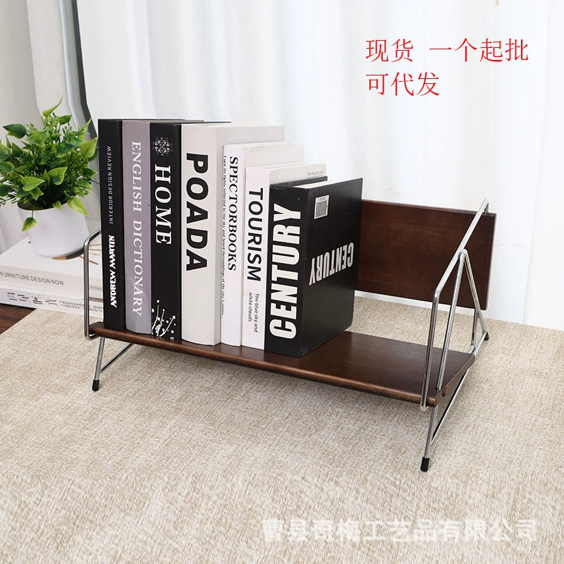 Ретро железная стойка для хранения, стойка для компакт-дисков, скандинавская настольная подставка для книг из цельного дерева, настольная стойка для хранения книг