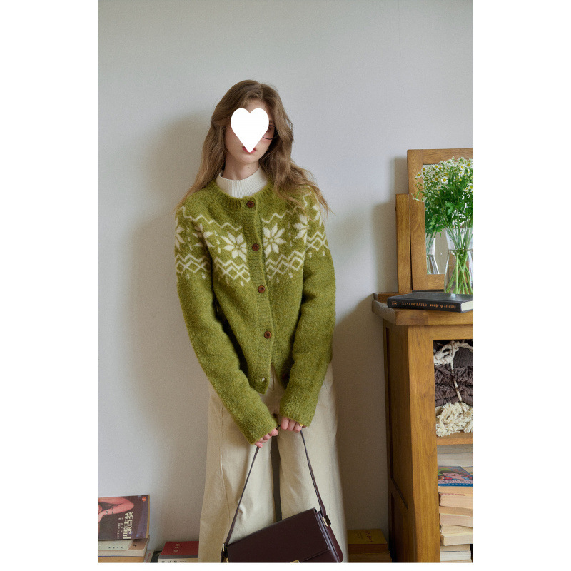 Simpleretro Norwegian Forest Wool Loop Yarn Fair Isle Knitted Sweater Women's Autumn Lazy Style Sweater Coat Simpleretro Norwegian Forest Wool Loop Yarn Fair Isle Knitted Sweater Women's Autumn Lazy Style Sweater Coat