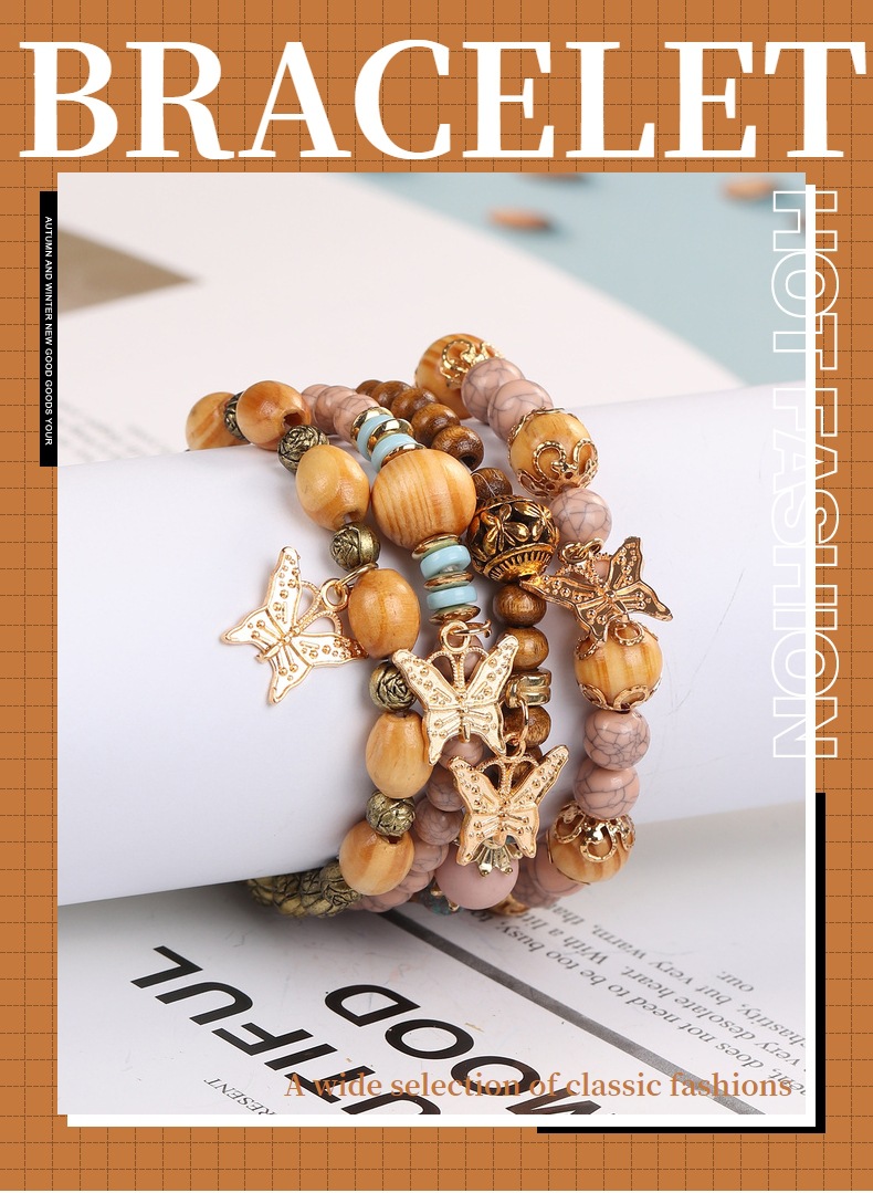33g Weight Bracelets Classification Bohemian Geometric Butterfly Wood Women's Bracelets