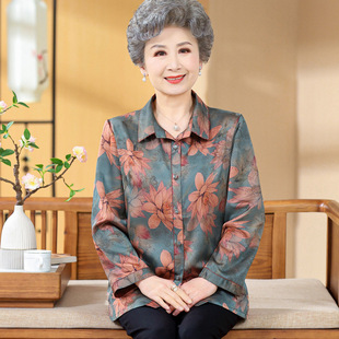 Mom's Spring and Autumn Thin Shirt Elderly Women's Wear Grandma's Long Sleeve suit Old Lady's Summer Western Style Elderly Clothes