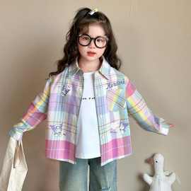 女童格子衬衫春装小女孩洋气新款长袖儿童外套春秋卡通衬衣上衣棉