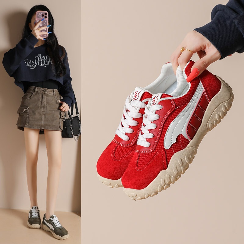 Fashionable casual lace-up height-increasing dad sneakers for women, 2026 new thick-soled German training shoes for spring and autumn