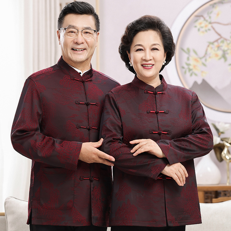 中国风唐装父母装春秋外套爷爷奶奶情侣套装老人生日过寿喜庆礼服|undefined