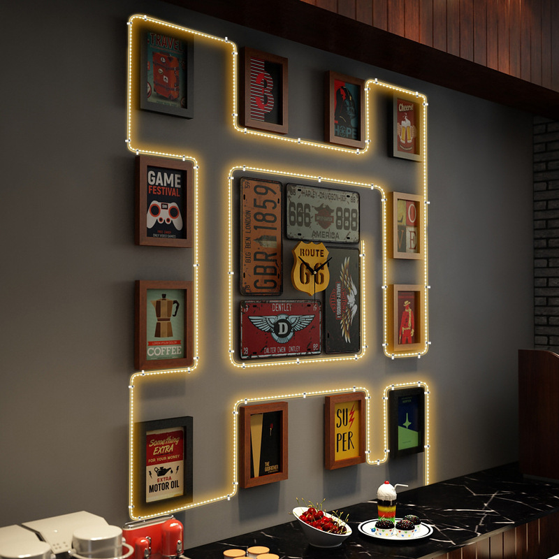 Polymer Led00 Industrial Style Retro Luminous Decorative Picture Frame Combination Photo Frame Led Light Strip Photo Wall Wall Sticker