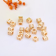 18K包金保色隔珠 铜镀真金三线方珠散珠diy手链项链串珠饰品配件
