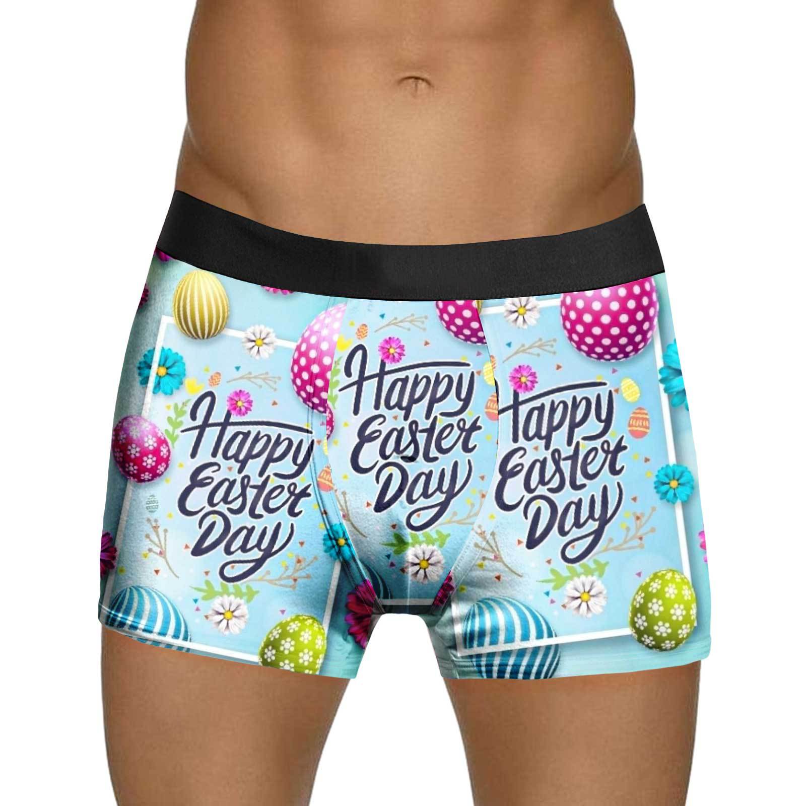 跨境專供歐美復活節3D印花男士成人內褲牛奶絲中腰性感四角褲平角