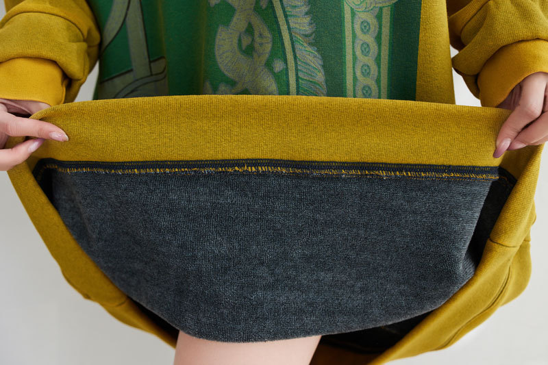 Mid Length Sweater Washed round Neck Cashmere Padded Dress Casual