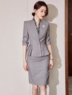 Professional suit Women's High-end Sense Grey Suit Work Dress Fashion Temperament Goddess Style Work Clothes Skirt Suit Forumwear