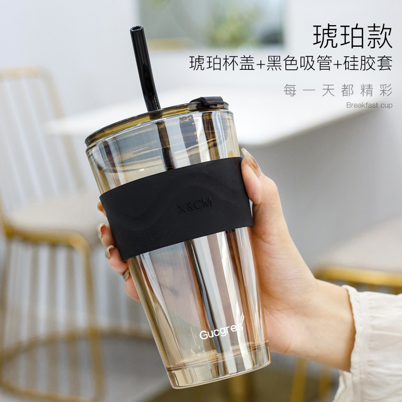 Taza de vidrio de aurora boreal, taza de alumno doméstica, taza de paja portátil, pareja de celebridades en línea, taza de agua potable de alto valor facial