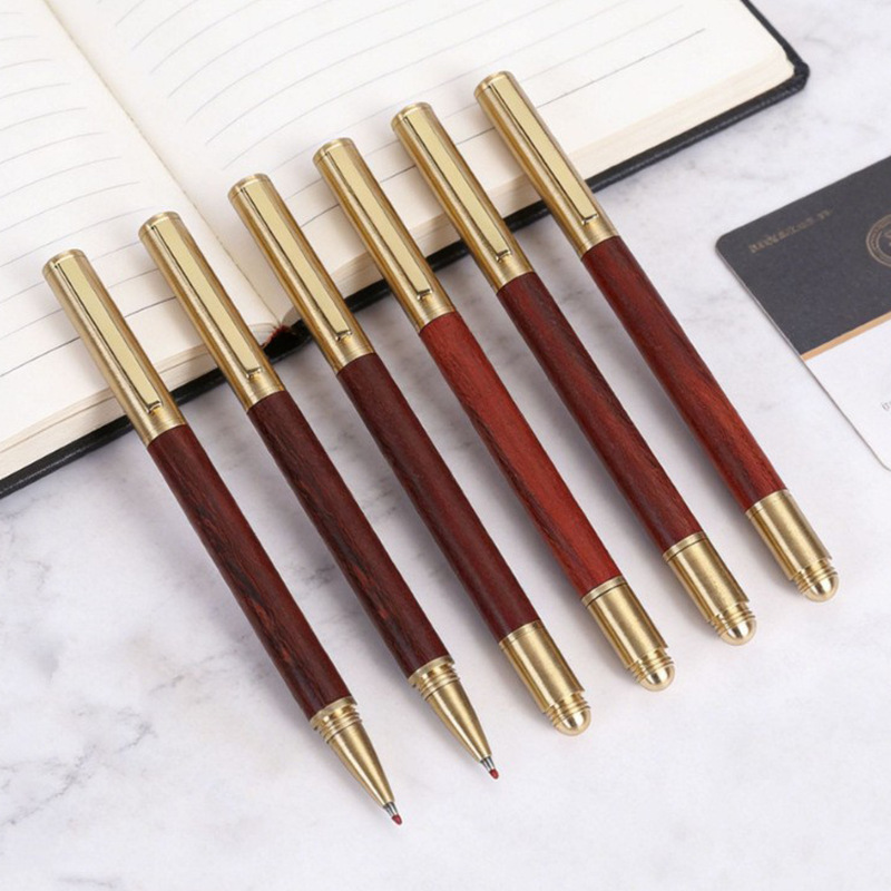 Wholesale vintage sandalwood brass double-ended pencil and gel pen for business office corporate gifts, customizable with logo