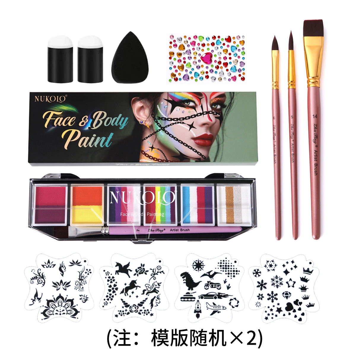 Ventas transfronterizas calientes 6 grupos de paleta de color de barra arcoíris conjunto acuoso cuerpo humano pintado pigmento de pintura facial pasta de color pigmento de acuarela