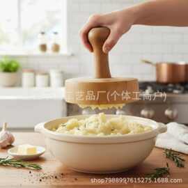 跨境新品木制捣碎器土豆捣碎器罗提查皮面团压机厨房工具